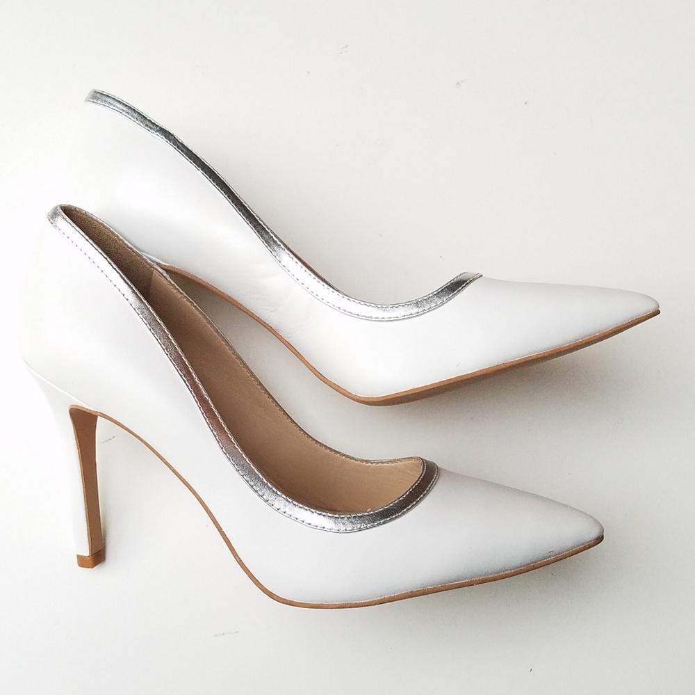SHOES OF PREY White Pumps Leather pointy toe heels size 7.5